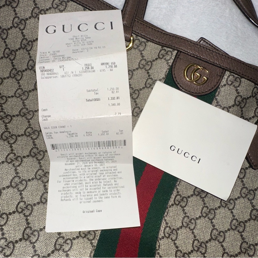 Gucci Ophidia GG Supreme Canvas Tote Bag Brown Green Red Stripe - Picture 16 of 16
